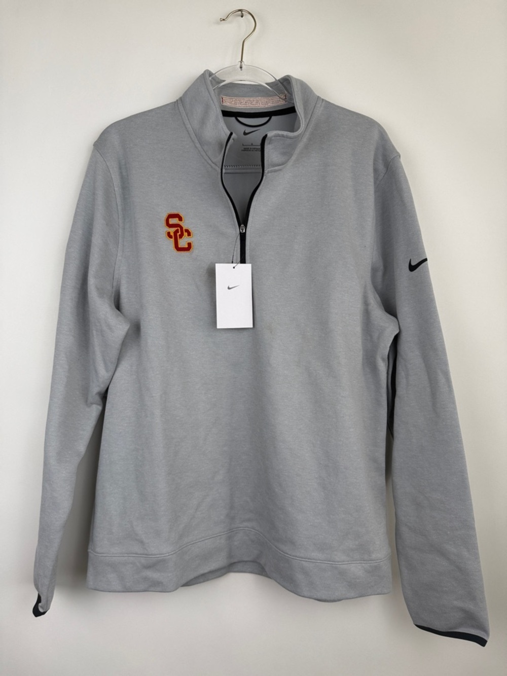 Nike Golf USC Trojans Gray 1/4 Zip Jacket Size L NWT Black Piping